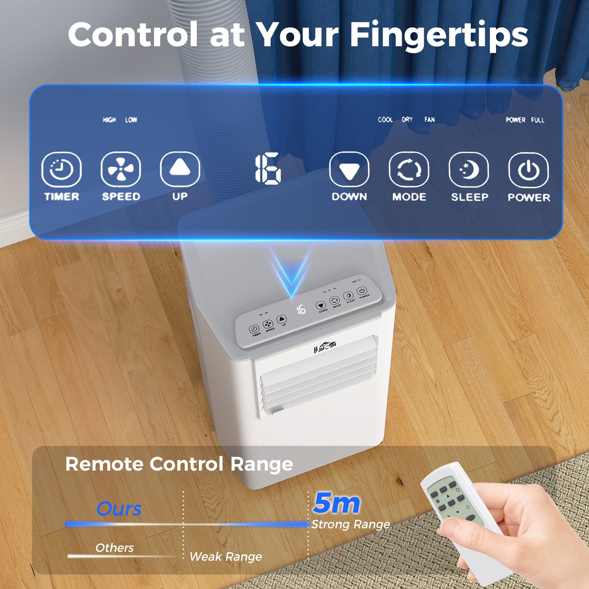 HOMCOM 5000 BTU Portable Air Conditioner, 4-in-1 Air Conditioning Unit, Dehumidifier, Cooling, Fan, Sleep Mode, with Remote Control, 2 Speeds, 24H Timer, Window Venting Kit, 12m²